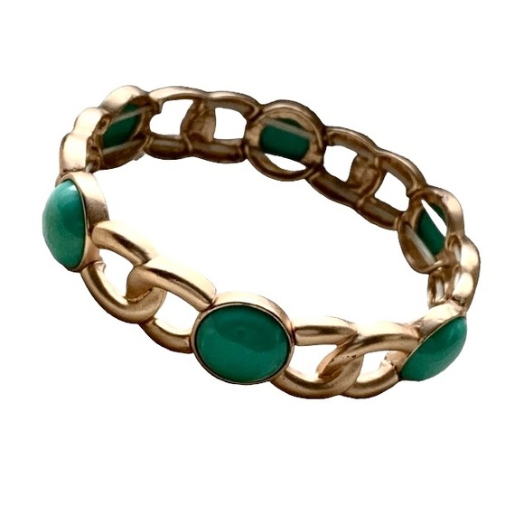 Matte Gold & Turquoise Green Bead Stretch Fashion Bracelet Woman’s Jewelry - Picture 1 of 5
